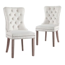Artiss Set of 2 Beige Velvet Dining Chairs, Button Tufted Backrest, Rubberwood Legs, 50x46x96cm, 150kg Capacity