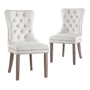 Artiss Set of 2 Beige Velvet Dining Chairs, Button Tufted Backrest, Rubberwood Legs, 50x46x96cm, 150kg Capacity