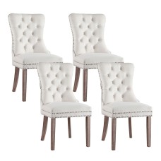 Artiss Set of 4 Beige Velvet Dining Chairs, Button Tufted Backrest, Rubberwood Legs, 150kg Capacity, 96cm High