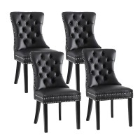 Timeless Elegance: Set of 4 Artiss Black Dining Chairs with PU Leather, Button-Tufted Back, and Rubberwood Legs