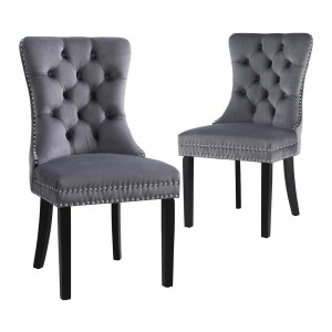 Artiss Set of 2 Grey Velvet Dining Chairs, Button Tufted Backrest, Rubberwood Legs, 50x46x96cm, 150kg Capacity