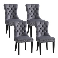 Artiss Set of 4 Grey Velvet Dining Chairs, Button Tufted, Rivet Edge, Rubberwood Legs, 50x46x96cm, 150kg Capacity