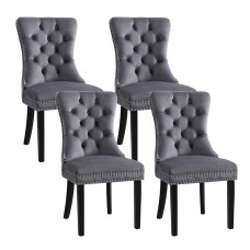 Artiss Set of 4 Grey Velvet Dining Chairs, Button Tufted, Rivet Edge, Rubberwood Legs, 50x46x96cm, 150kg Capacity