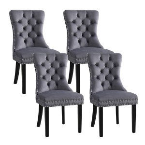 Artiss Set of 4 Grey Velvet Dining Chairs, Button Tufted, Rivet Edge, Rubberwood Legs, 50x46x96cm, 150kg Capacity