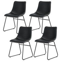 Artiss 4x Retro Dining Chairs in Black PU Leather, Ergonomic Design with Metal Sled Legs, 48x58x83cm, Easy Assembly
