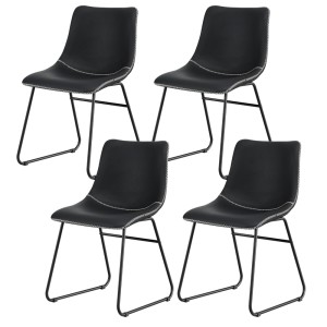 Artiss 4x Retro Dining Chairs in Black PU Leather, Ergonomic Design with Metal Sled Legs, 48x58x83cm, Easy Assembly
