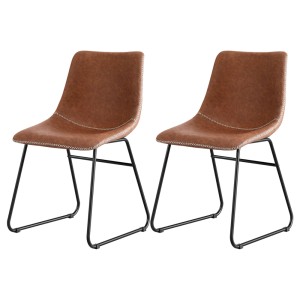 Artiss 2x Retro Dining Chairs - Brown PU Leather, Ergonomic Design, Metal Sled Legs, 48x58x83cm, Mid-Century Accent
