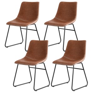 Artiss 4x Retro Dining Chairs with PU Leather, Ergonomic Curved Backrest & Metal Sled Legs, Brown, 48x58x83cm, 150kg