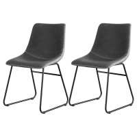 Artiss Retro PU Leather Dining Chairs Set of 2 - Grey, Ergonomic Design, Metal Sled Legs, 150kg Capacity, 48x58x83cm