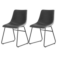 Artiss Retro PU Leather Dining Chairs Set of 2 - Grey, Ergonomic Design, Metal Sled Legs, 150kg Capacity, 48x58x83cm
