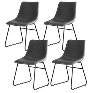 Artiss 4x Retro Dining Chairs - Grey PU Leather, Ergonomic Design, Metal Sled Legs, 83cm Height, Easy Assembly