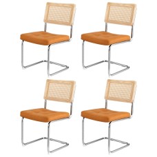 Artiss Set of 4 PU Leather Rattan Cantilever Dining Chairs - Brown, Stainless Steel Frame, 150kg Capacity, 48x48x84cm