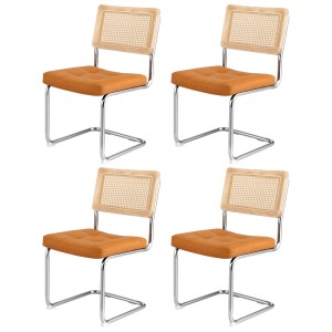 Artiss Set of 4 PU Leather Rattan Cantilever Dining Chairs - Brown, Stainless Steel Frame, 150kg Capacity, 48x48x84cm