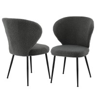 Artiss 2x Grey Sherpa Bouclé Dining Chairs - Wing Back Design, High-Density Foam, Steel Legs, 150kg Capacity, 60x50x90cm
