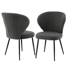 Artiss 2x Grey Sherpa Bouclé Dining Chairs - Wing Back Design, High-Density Foam, Steel Legs, 150kg Capacity, 60x50x90cm