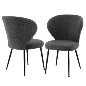 Artiss 2x Grey Sherpa Bouclé Dining Chairs - Wing Back Design, High-Density Foam, Steel Legs, 150kg Capacity, 60x50x90cm