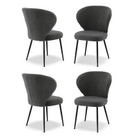 Artiss 4x Sherpa Bouclé Dining Chairs - Grey, Wing Back, Curved Ergonomic Design, 150kg Capacity, Steel Legs, 60x50x90