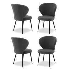 Artiss 4x Sherpa Bouclé Dining Chairs - Grey, Wing Back, Curved Ergonomic Design, 150kg Capacity, Steel Legs, 60x50x90
