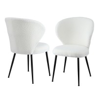 Artiss 2x Sherpa Bouclé Dining Chairs, White Wing Back, Ergonomic Design, Powder-Coated Steel Legs, 150kg Capacity