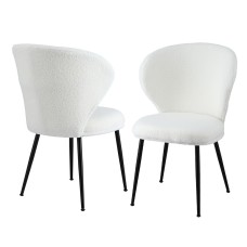 Artiss 2x Sherpa Bouclé Dining Chairs, White Wing Back, Ergonomic Design, Powder-Coated Steel Legs, 150kg Capacity