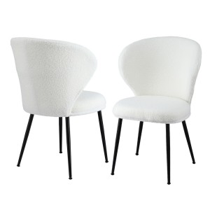 Artiss 2x Sherpa Bouclé Dining Chairs, White Wing Back, Ergonomic Design, Powder-Coated Steel Legs, 150kg Capacity