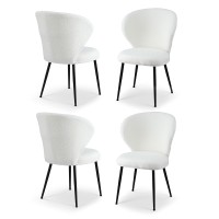Artiss Set of 4 White Dining Chairs: Sherpa Bouclé Wing Back, Ergonomic Design, 150kg Capacity, Metal Legs, 60x50x90cm