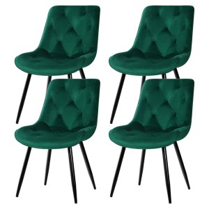 Artiss Dining Chairs Set of 4, Velvet Diamond Tufted, Green, Steel Legs, 150kg Capacity, Luxurious Comfort & Style