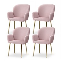 Artiss Set of 4 Pink Velvet Dining Chairs with Armrests - Luxurious, Sturdy Steel Legs, Easy Assembly, 150kg Capacity