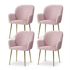 Artiss Set of 4 Pink Velvet Dining Chairs with Armrests - Luxurious, Sturdy Steel Legs, Easy Assembly, 150kg Capacity