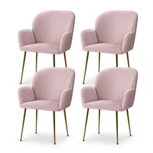 Artiss Set of 4 Pink Velvet Dining Chairs with Armrests - Luxurious, Sturdy Steel Legs, Easy Assembly, 150kg Capacity
