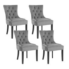 Artiss Dining Chairs Set of 4, Grey Velvet Upholstery, French Provincial Style, Tufted Back, Rubber Wood Legs Artiss Dining Chairs Set of 4, Grey Velvet Upholstery, French Provincial Style, Tufted Back, Rubber Wood Legs