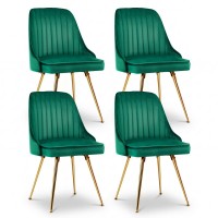 Artiss Set of 4 Velvet Dining Chairs, Green, Channel Tufted, Gold Legs, 44x41x80cm - Modern Elegance & Comfort
