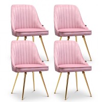 Artiss Velvet Dining Chairs Set of 4 - Pink, Channel Tufted, Gold Metal Legs, 44x41x80cm, Iconic Design, Easy Assembly