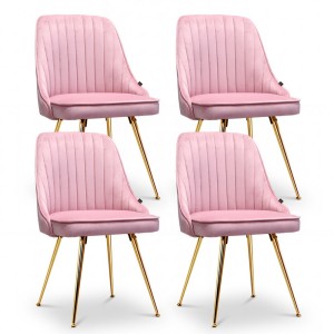 Artiss Velvet Dining Chairs Set of 4 - Pink, Channel Tufted, Gold Metal Legs, 44x41x80cm, Iconic Design, Easy Assembly