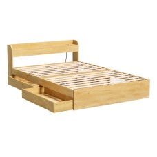 Artiss Aura Double Bed Frame with Storage Drawers, USB Charging Ports, Wood Finish, Sturdy Slats, 211x142cm