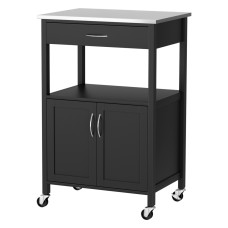 Artiss Kitchen Island Trolley 60cm Rolling Cart with Stainless Steel Top, Drawer, Cupboard, Black, Portable Storage Artiss Kitchen Island Trolley 60cm Rolling Cart with Stainless Steel Top, Drawer, Cupboard, Black, Portable Storage
