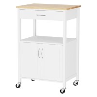 Artiss Kitchen Island Trolley 60cm Rolling Serving Cart with Drawer, Cupboard, MDF Top, Portable Storage, White/Oak