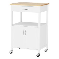Artiss Kitchen Island Trolley 60cm Rolling Serving Cart with Drawer, Cupboard, MDF Top, Portable Storage, White/Oak