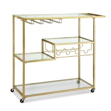 Artiss Gold Bar Cart: 102cm Drink Trolley with Wine Rack, Glass Holder, Mirrored Shelves, and Lockable Casters Artiss Gold Bar Cart: 102cm Drink Trolley with Wine Rack, Glass Holder, Mirrored Shelves, and Lockable Casters