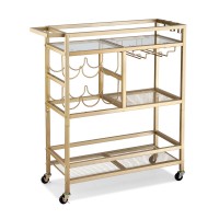 Artiss Gold Bar Cart 72cm - Elegant Drinks Trolley with Wine Rack, Glass Holder, Hooks, and Mirrored Glass Shelves
