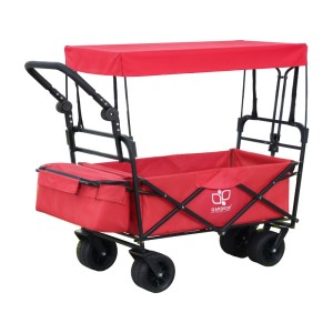 Gardeon Garden Cart with Removable Canopy, Steel & 600D Polyester, 92x55x100cm, Red - Versatile Outdoor Trolley