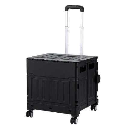 Emajin 75L Foldable Shopping Trolley Cart with Aluminium Handle, 70kg Capacity, 360° Wheels, Water-Resistant Black