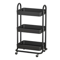 Artiss 3-Tier Kitchen Storage Trolley Cart with Wheels, Steel Frame, 45kg Capacity, 46x35.5x80cm, Black