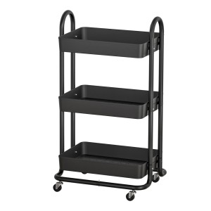 Artiss 3-Tier Kitchen Storage Trolley Cart with Wheels, Steel Frame, 45kg Capacity, 46x35.5x80cm, Black