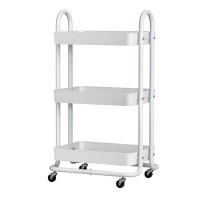 Artiss 3 Tier Storage Trolley Kitchen Cart, Steel Frame, 46x35.5x80cm, Organiser with Wheels, White