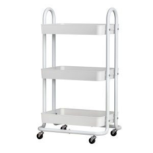 Artiss 3 Tier Storage Trolley Kitchen Cart, Steel Frame, 46x35.5x80cm, Organiser with Wheels, White