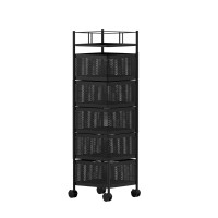 Artiss 5-Tier Storage Trolley Kitchen Cart, Steel Frame, Black, 27x27x94cm, Lockable Wheels, Space-Saving Design