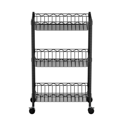 Artiss 3-Tier Steel Shelving Unit with Adjustable Shelves, Wheels, 20kg Capacity per Tier, 45x25x75cm, Black