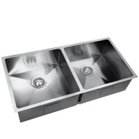 Cefito 86x44CM Double Bowl Kitchen Sink - Handmade 304 Stainless Steel, R10 Corners, Soundproof, Easy Drainage