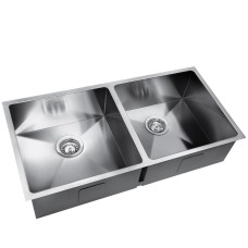 Cefito 86x44CM Double Bowl Kitchen Sink - Handmade 304 Stainless Steel, R10 Corners, Soundproof, Easy Drainage